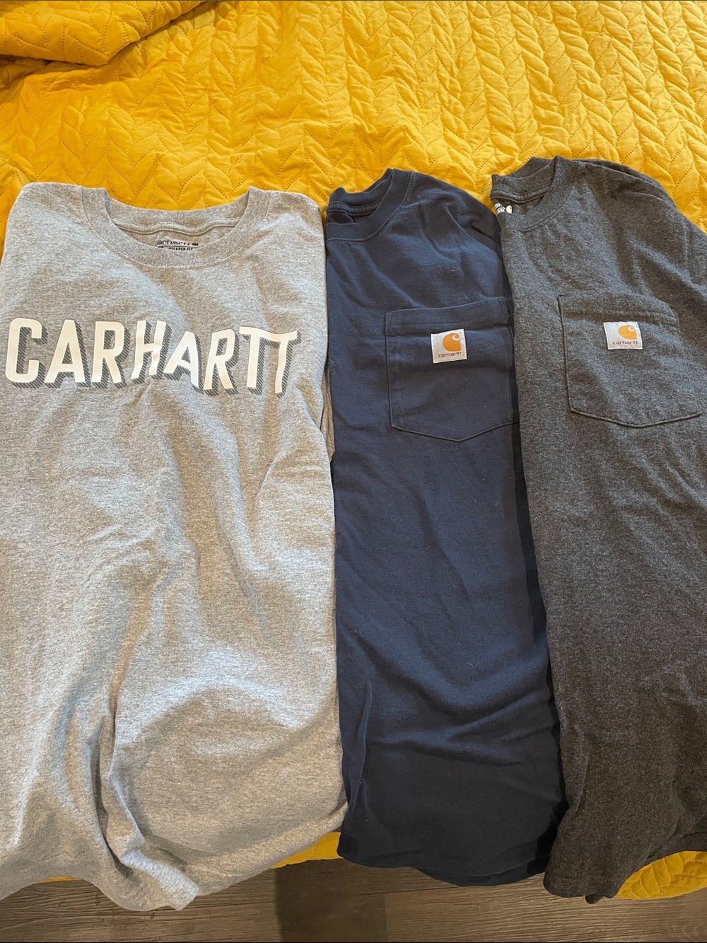 (3) Carhartt Long Sleeve Shirts in Gray, Charcoal & Navy